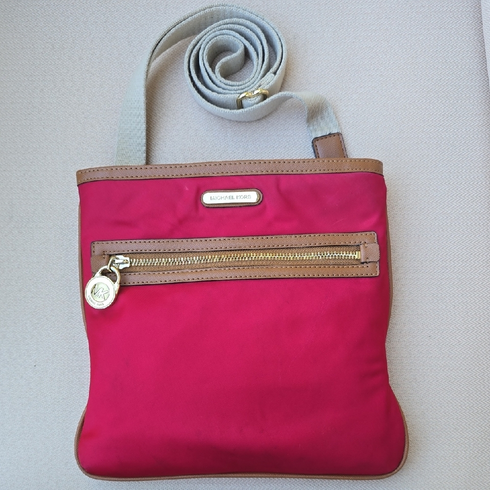 Michael Kors Fuchsia and Tan Crossbody Bag